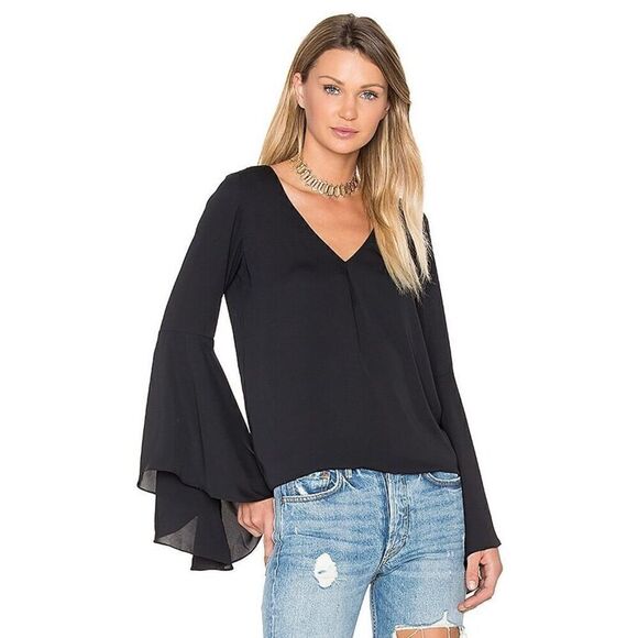 AMANDA UPRICHARD “Laura” black bell sleeve V neck top Size small. - Picture 1 of 7
